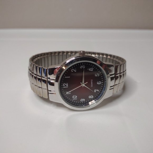 Metal Stretch Watch With Dark Red Dial - Picture 2 of 11